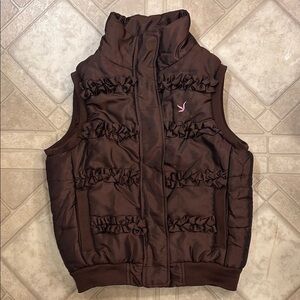 SNOZU Girls Brown Puff Ruffle Vest Size 10/12